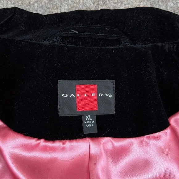 Gallery Black Velour Mid Length Single Breasted Pea Coat Women’s XL Car Coat - Picture 4 of 10